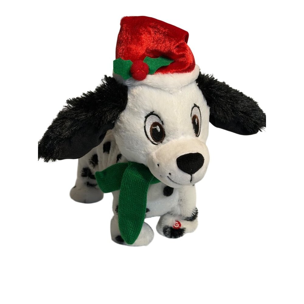 VTG Gemmy Dancing Dalmatian Christmas Plush Dog Santa Hat Scarf 10.5"‎ Gift